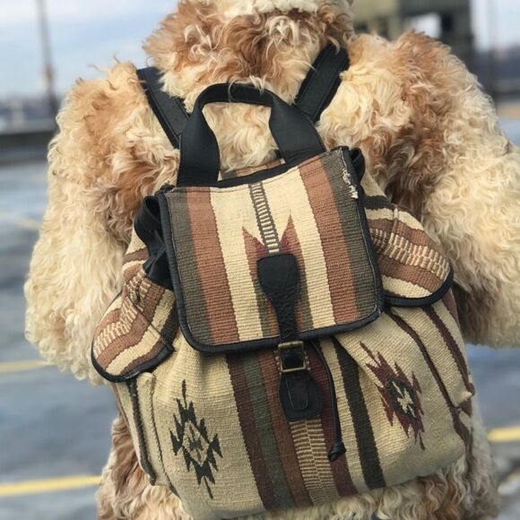Vintage Handbags - Aztec print woven backpack as is